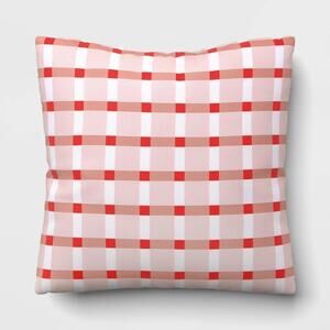 Room Essentials Outdoor Throw Pillow Red Bold Plaid‎ 17x17 Patio Cushion Decor